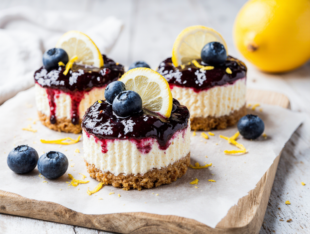 lemon blueberry mini cheesecakes