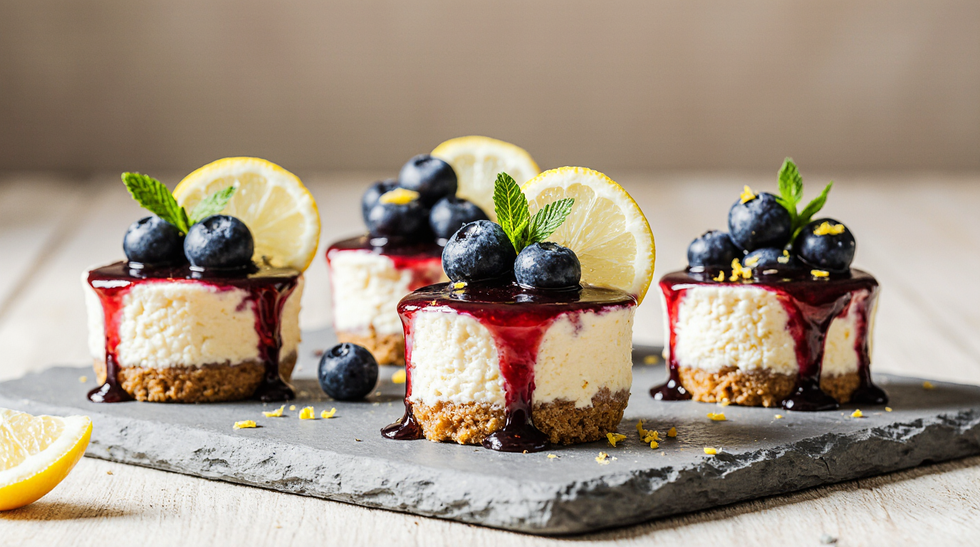 lemon blueberry mini cheesecakes